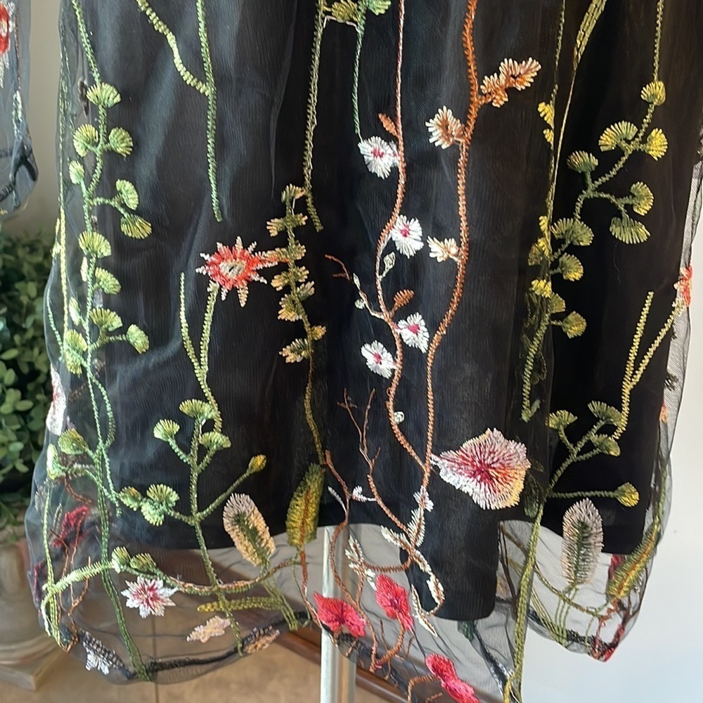 Floral garden sheer sleeve embroidered overlay dress party cocktail tulle like L - Picture 6 of 14